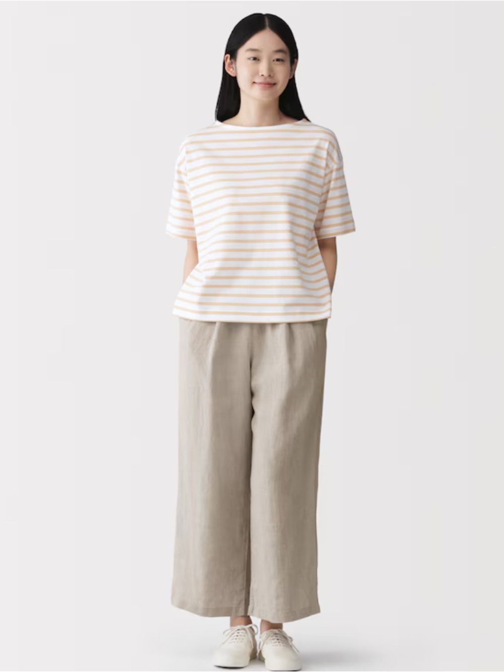 MUJI Women’s Wide-Leg Drawstring linen pants in beige